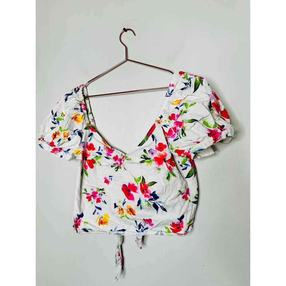 MARISSA WEBB x RTR White Floral Printed Short Sleeve Puff Sleeve Wrap Top Size M - Picture 3 of 11